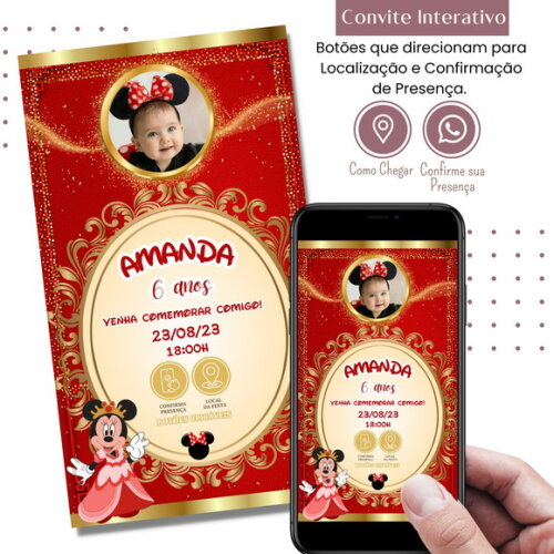 Convite Minnie Realeza Digital Interativo Virtual