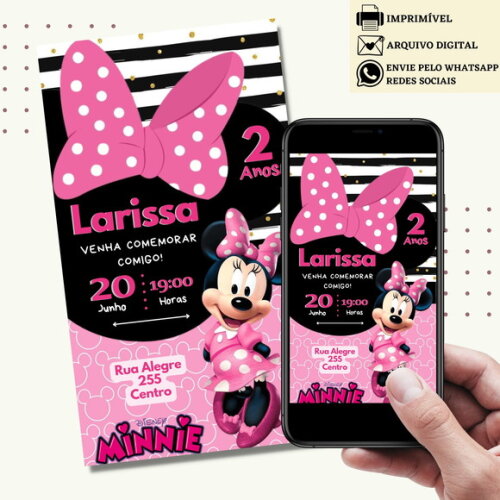 Convite Minnie Rosa Digital Virtual