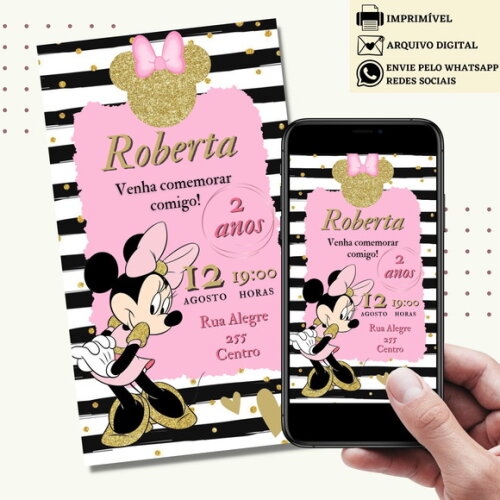 Convite Minnie Rosa Digital Virtual