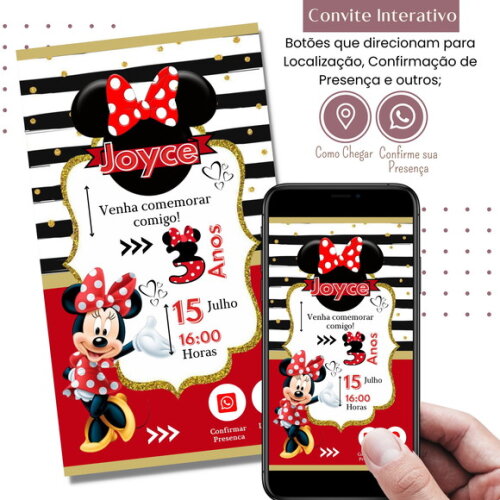 Convite Minnie Vermelha Digital Interativo Virtual