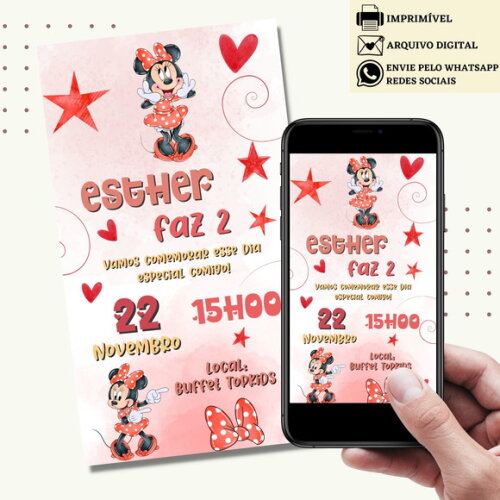 Convite Minnie Vermelha Digital Virtual