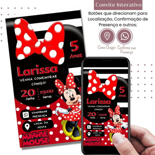 Convite Minnie Vermelha Digital Interativo Virtual
