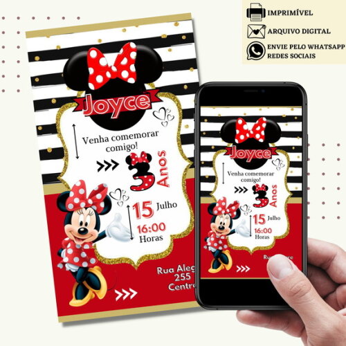 Convite Minnie Vermelha Digital Virtual