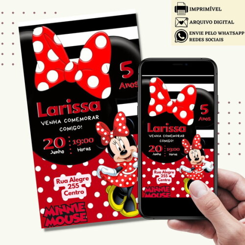 Convite Minnie Vermelha Digital Virtual
