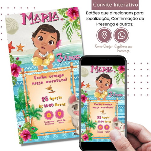 Convite Moana Baby Digital Interativo Virtual