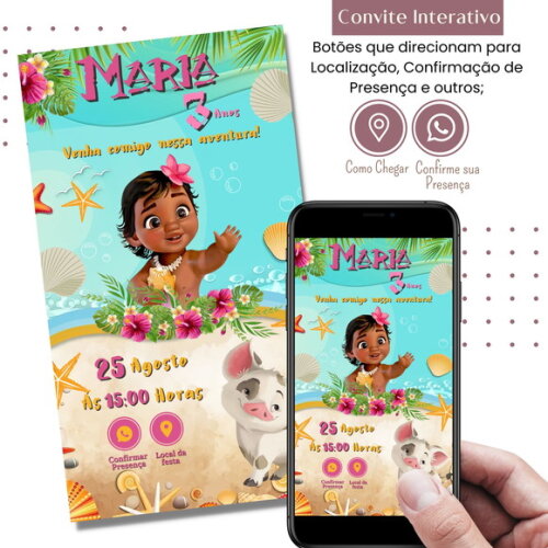 Convite Moana Baby Digital Interativo Virtual
