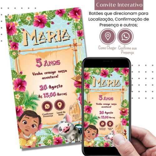 Convite Moana Baby Digital Interativo Virtual