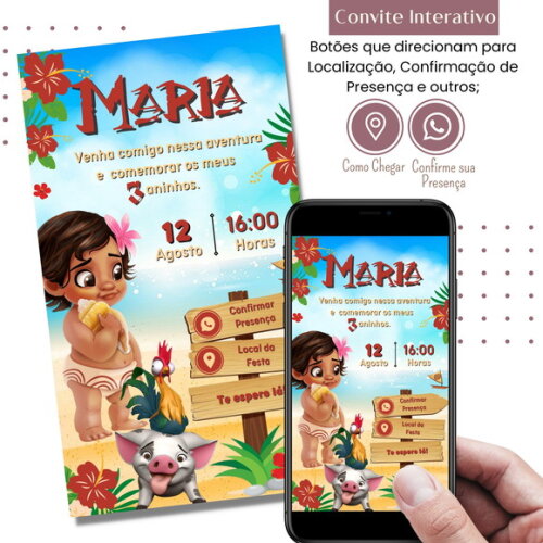 Convite Moana Baby Digital Interativo Virtual
