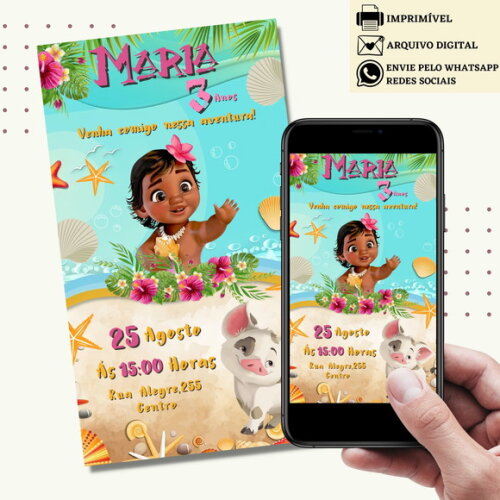 Convite Moana Baby Digital Virtual