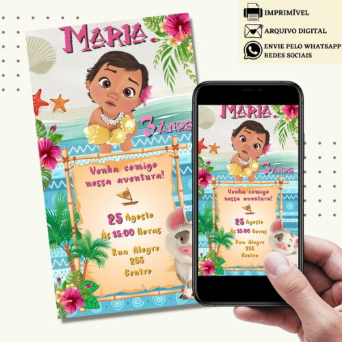 Convite Moana Baby Digital Virtual