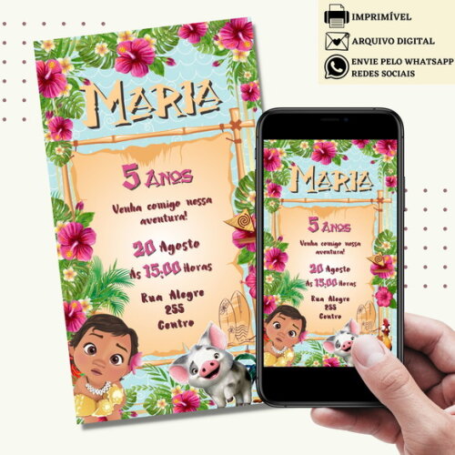 Convite Moana Baby Digital Virtual