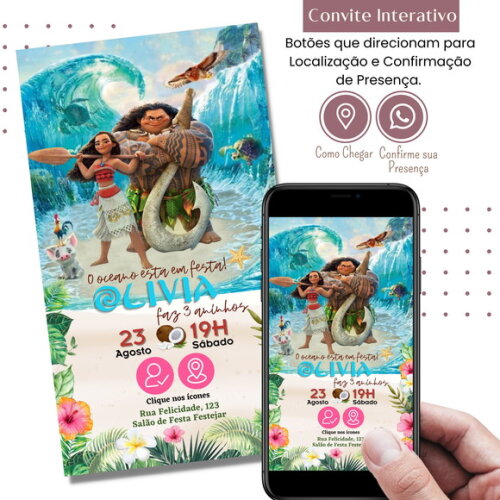 Convite Moana Digital Interativo Virtual