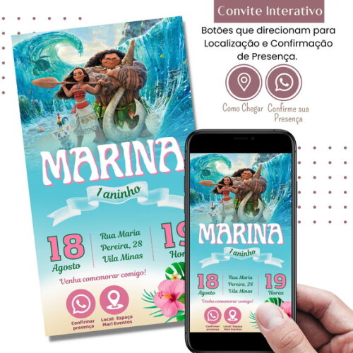 Convite Moana Digital Interativo Virtual
