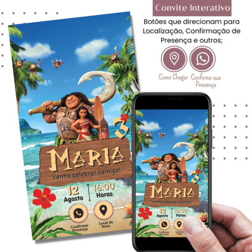 Convite Moana Digital Interativo Virtual