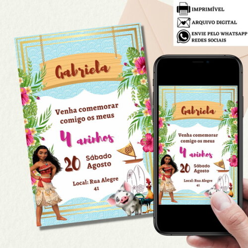 Convite Moana Digital Virtual Aniversário Festa