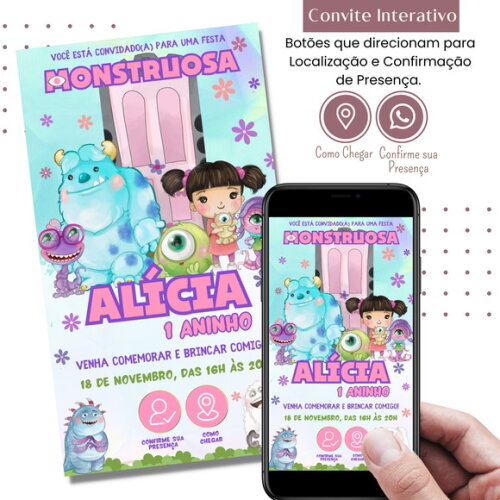 Convite Monstros S.a. Boo Mike Digital Interativo Virtual