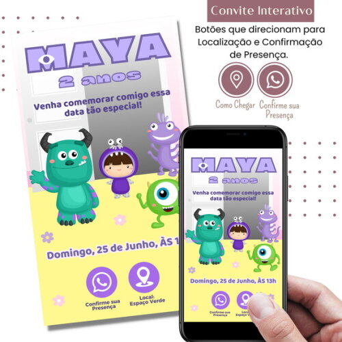 Convite Monstros S.a. Boo Mike Digital Interativo Virtual