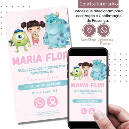 Convite Monstros S.a. Boo Mike Digital Interativo Virtual