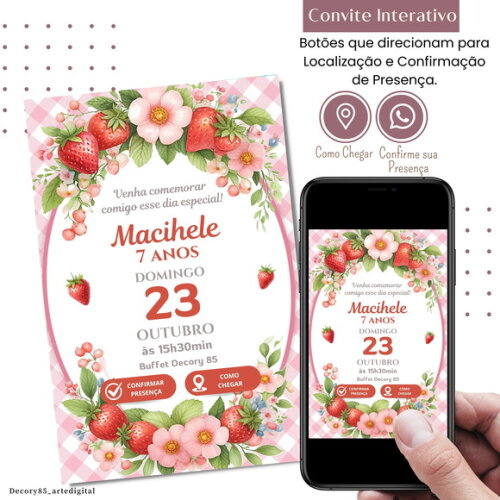 Convite Morango Interativo Digital Virtual