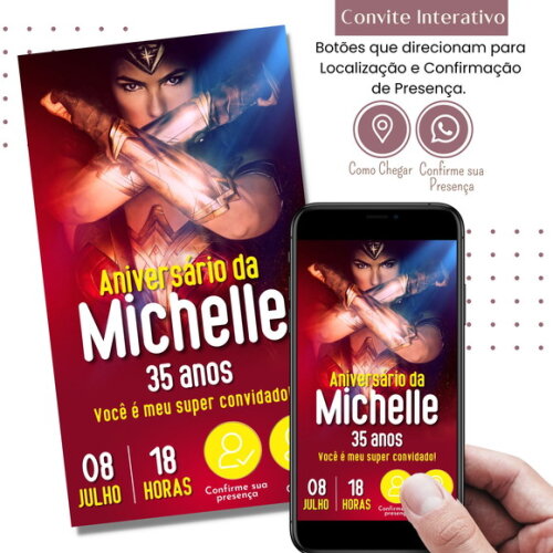 Convite Mulher-maravilha Adulto Digital Interativo Virtual