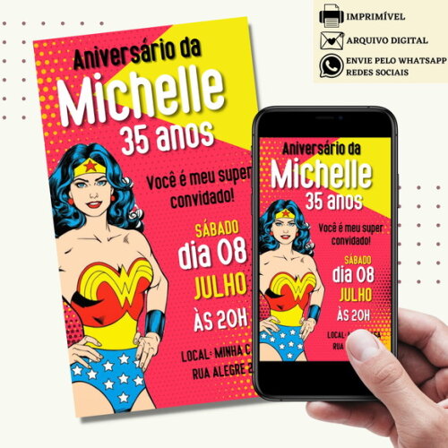 Convite Mulher-maravilha Adulto Digital Virtual