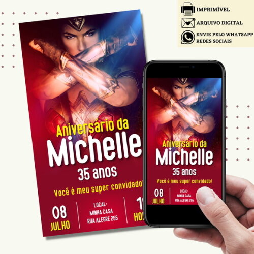 Convite Mulher-maravilha Adulto Digital Virtual