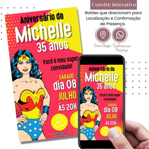 Convite Mulher-maravilha Adulto Digital Interativo Virtual