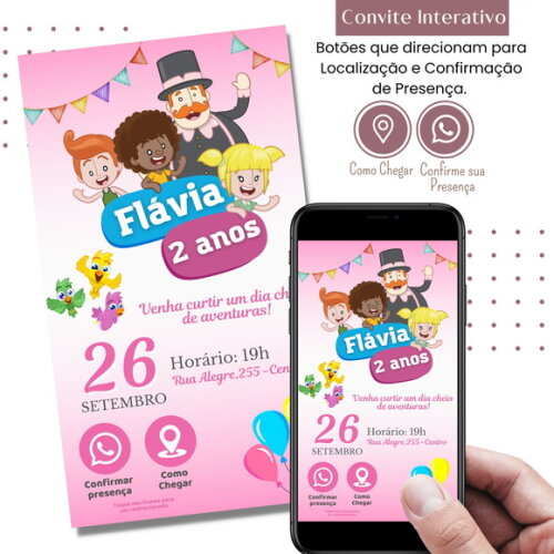 Convite Mundo Bita Rosa Digital Interativo Virtual
