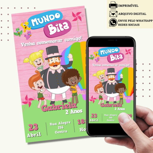 Convite Mundo Bita Rosa Digital Virtual