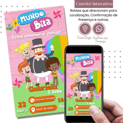 Convite Mundo Bita Rosa Digital Interativo Virtual