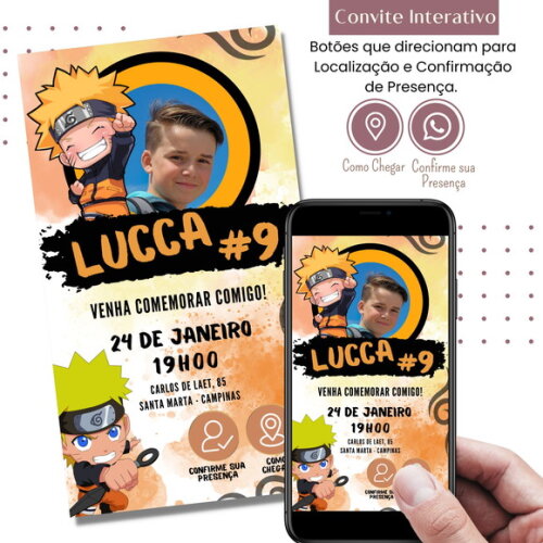 Convite Naruto Digital Interativo Virtual