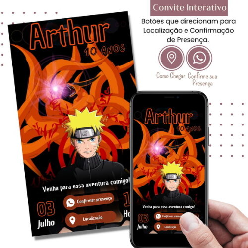 Convite Naruto Digital Interativo Virtual