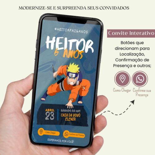 Convite Naruto Digital Interativo Virtual
