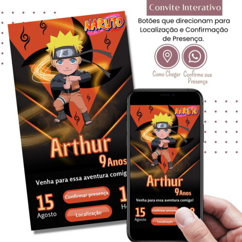 Convite Naruto Digital Interativo Virtual