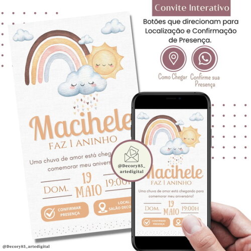 Convite Nuvem Chuva de Amor Arco Irís Digital Interativo