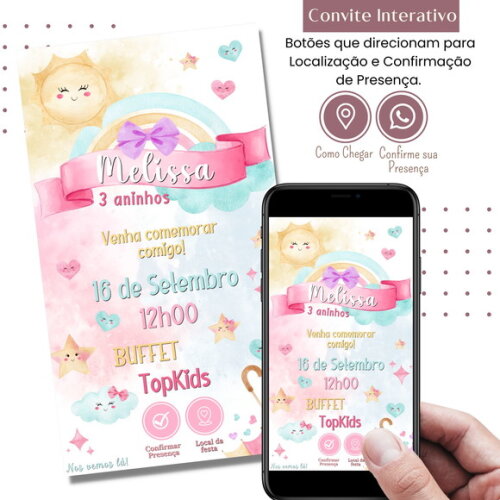 Convite Nuvem Chuva de Amor Arco Irís Digital Interativo