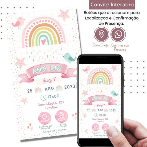 Convite Nuvem Chuva de Amor Arco Irís Digital Interativo