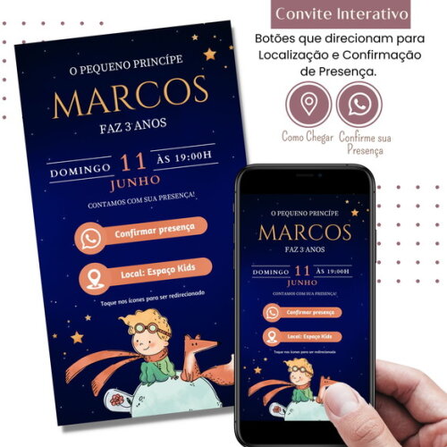 Convite o Pequeno Príncipe Digital Interativo Virtual
