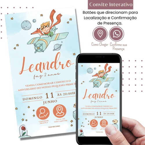 Convite o Pequeno Príncipe Digital Interativo Virtual
