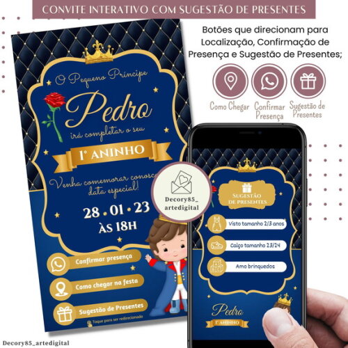 Convite o Pequeno Príncipe Digital Sugestão de Presente