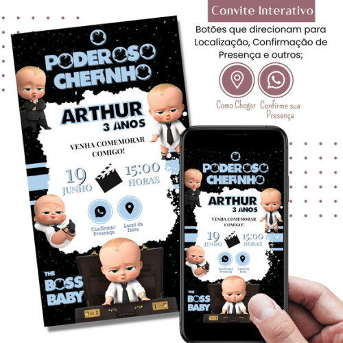 Convite o Poderoso Chefinho Digital Interativo Virtual