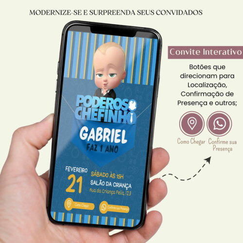 Convite o Poderoso Chefinho Digital Interativo Virtual