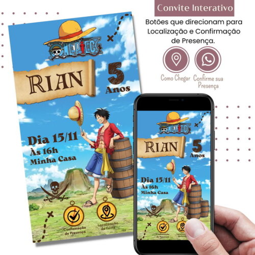 Convite One Piece - Luffy Digital Interativo Virtual