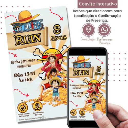 Convite One Piece - Luffy Digital Interativo Virtual