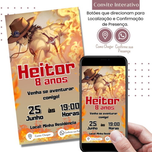 Convite One Piece - Luffy Digital Interativo Virtual
