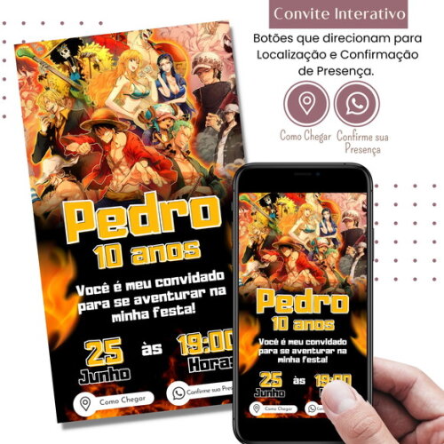 Convite One Piece - Luffy Digital Interativo Virtual