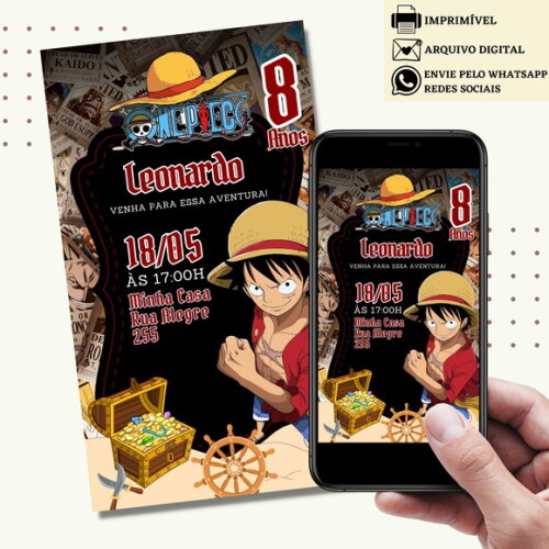 Convite One Piece - Luffy Digital Virtual