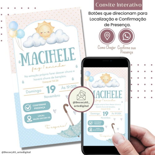 Convite Nuvem Chuva de Amor Virtual Digital Interativo