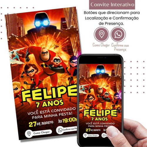 Convite os Incríveis Digital Interativo Virtual