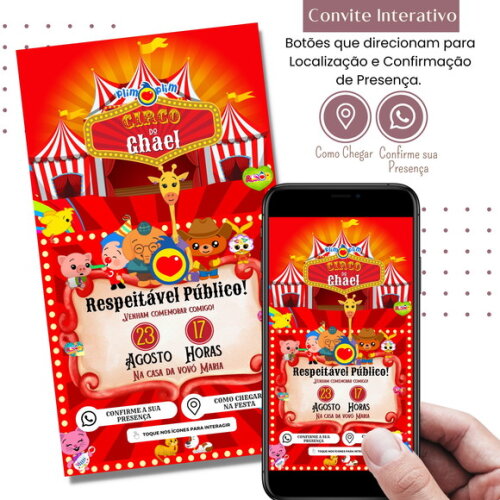 Convite Palhaço Plim Plim Digital Interativo Virtual